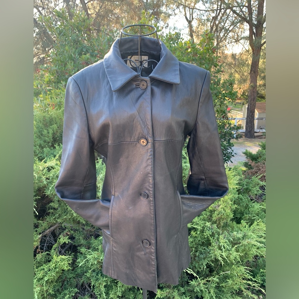 Lady Hathaway  long line  vintage black leather blazer  jacket